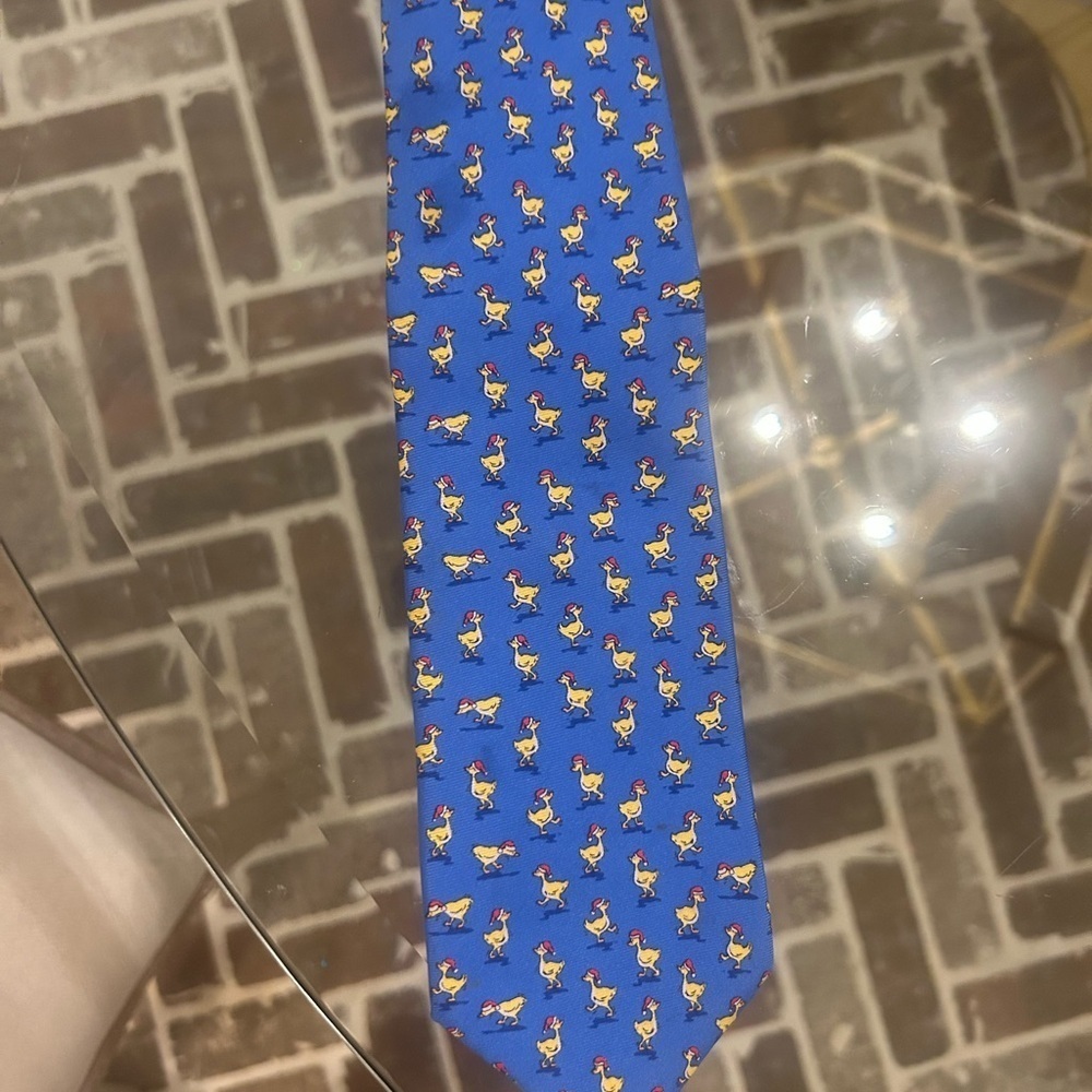 Bird Dog Bay Boy’s Tie, Christmas Blue With Duck Santa Hat 100% Silk - Picture 2 of 4